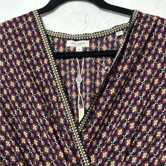 NWOT Max Studio Boho Print Short Sleeve V-Neck Maxi Dress in Purple/ Pink Sz 1X - Picture 7 of 11